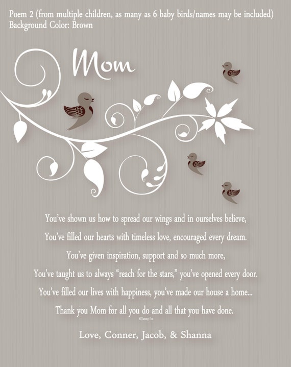 Mothers Day Gift for Mom-to Mom From Children-gifts for Mom-mothers Day Gift  From Kids-mom Gifts-thank You Gift-birthday Gift-choice of Poem 