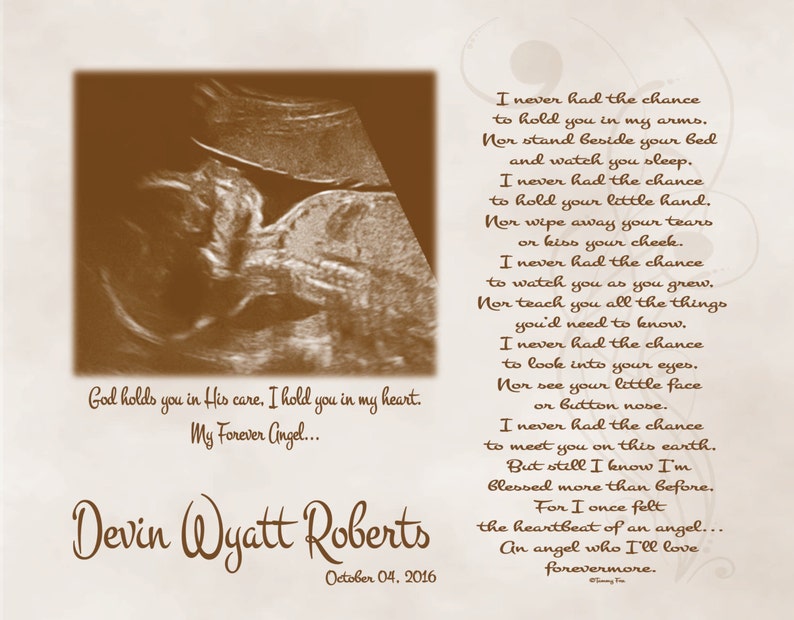 Miscarriage Memorial Poem-Loss of Unborn Baby-In Loving Memory-Sympathy Gift-Personalized Sonogram Print-Heartbeat Of An Angel Poem