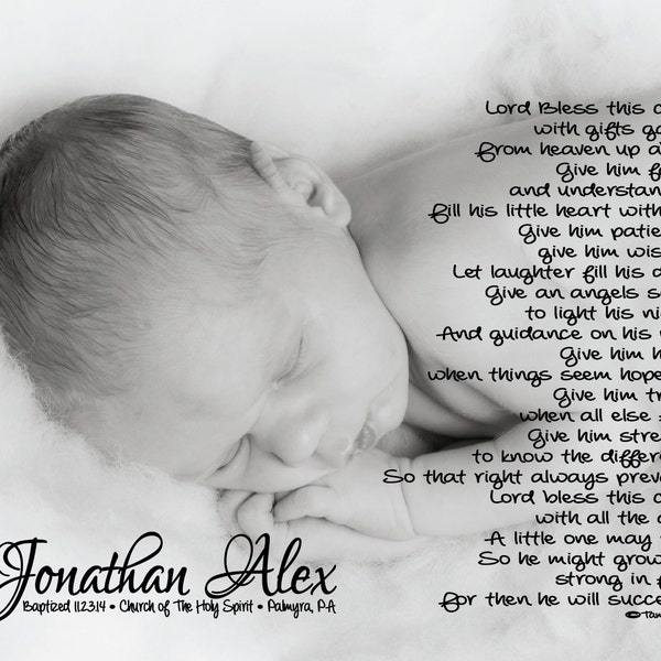 Baptism Gift For Godson Grandson Baby Boy Lord Bless This Child Personalized Poetry Print