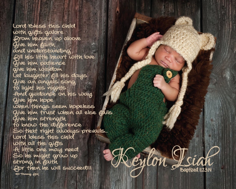 Baptism Gift For Godson Grandson Baby Boy Lord Bless This Child Personalized Poetry Print image 2