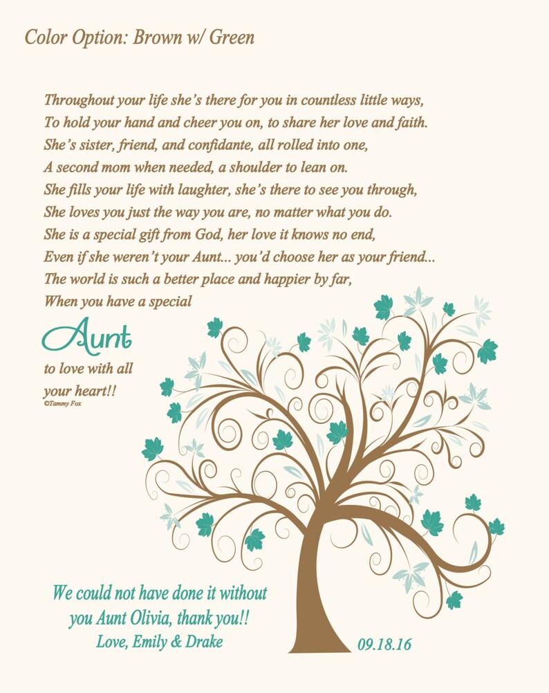 Gifts for Aunts-Aunt Birthday Gift-Thank You Gift for Aunt-Aunt Poem-Aunt Wedding Print-Personalized Print-Throughout Your Life Poem
