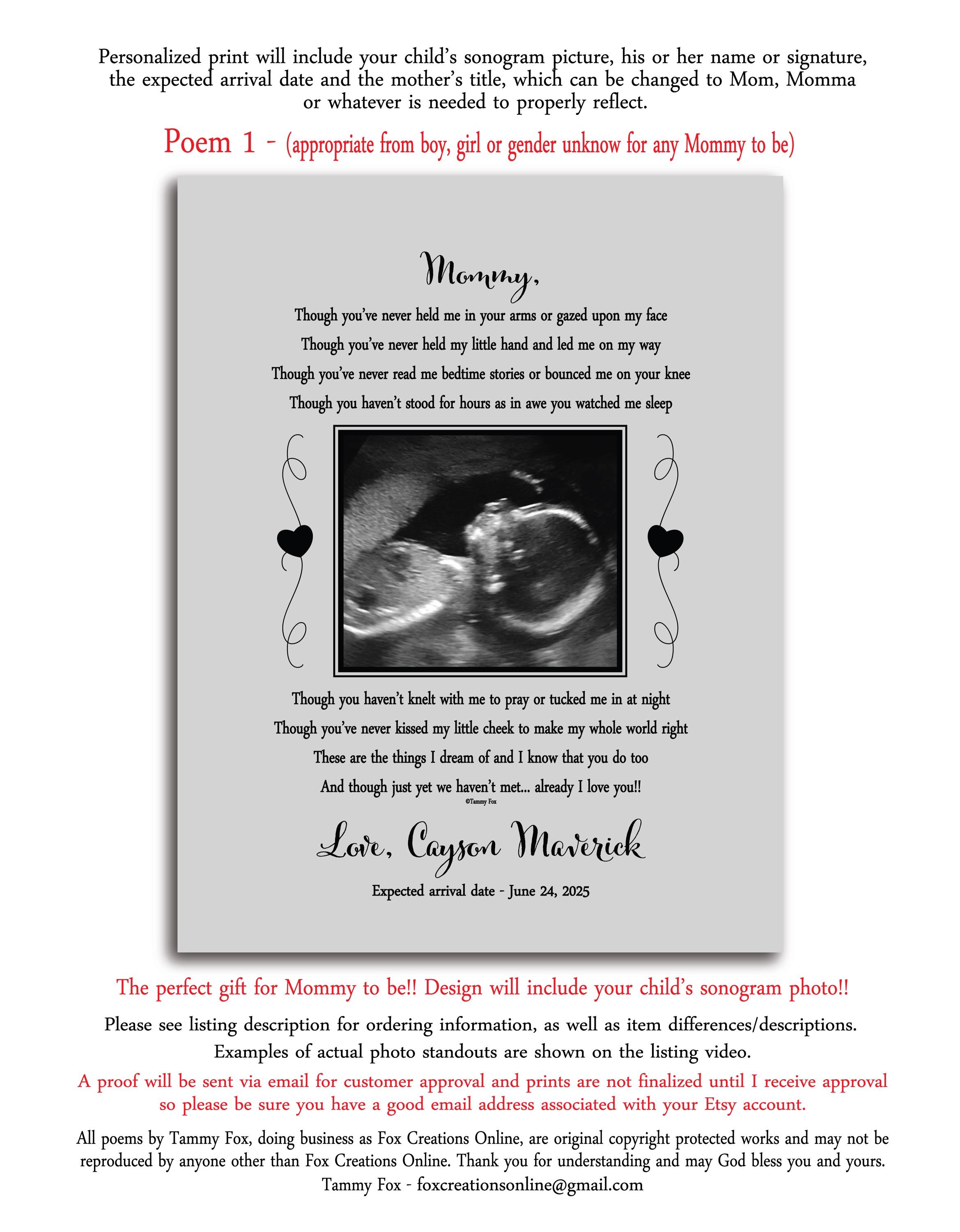 Personalized Sonogram Print: Mommy to Be Poem Keepsake - Etsy Israel, image size:2338x3000