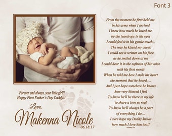 First Father's Day Gift for New Daddy from Baby with Baby's Footprints-Personalized Poetry Print-From the Moment He First Held Poem Me