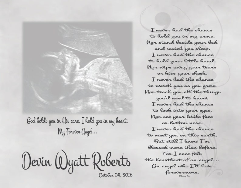 Miscarriage Memorial Poem-Loss of Unborn Baby-In Loving Memory-Sympathy Gift-Personalized Sonogram Print-Heartbeat Of An Angel Poem