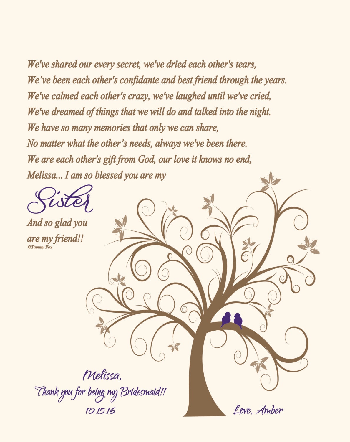 Sister Bridesmaid Thank You Print-sisters Poem-sister Wedding ...