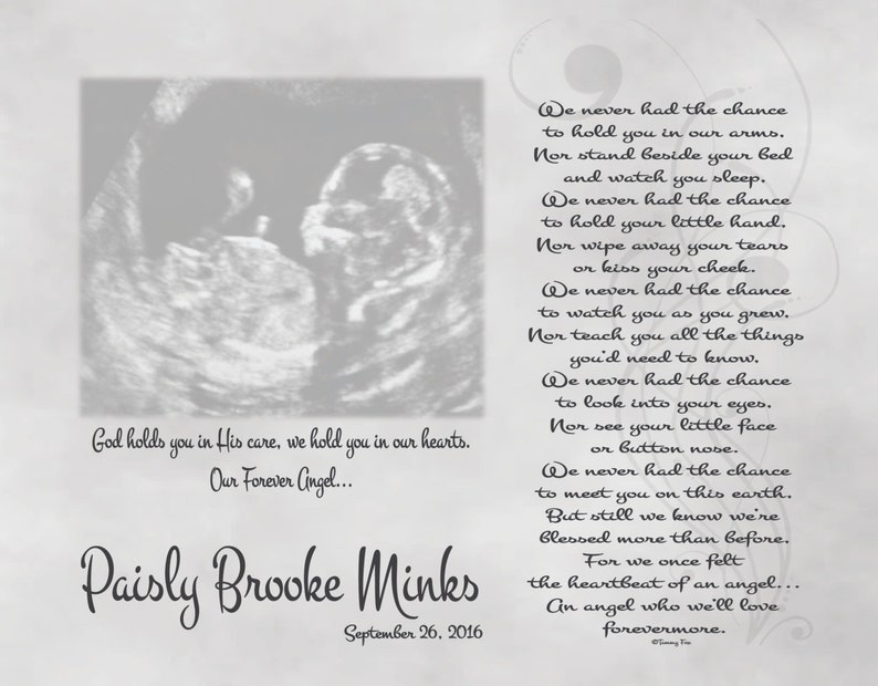 Miscarriage Memorial Poem-Loss of Unborn Baby-In Loving Memory-Sympathy Gift-Personalized Sonogram Print-Heartbeat Of An Angel Poem