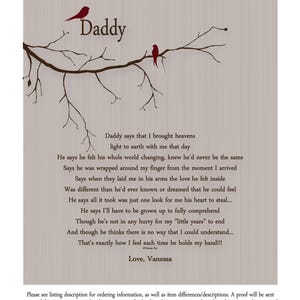 Fathers Day Gifts from Child, Personalized New Daddy Print, Gift for Son, Father Daughter, Daddy Son, Choice of Poem imagen 7