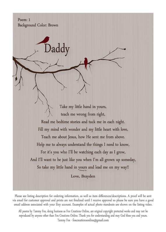 Fathers Day Gifts from Child, Personalized New Daddy Print, Gift for Son, Father Daughter, Daddy Son, Choice of Poem