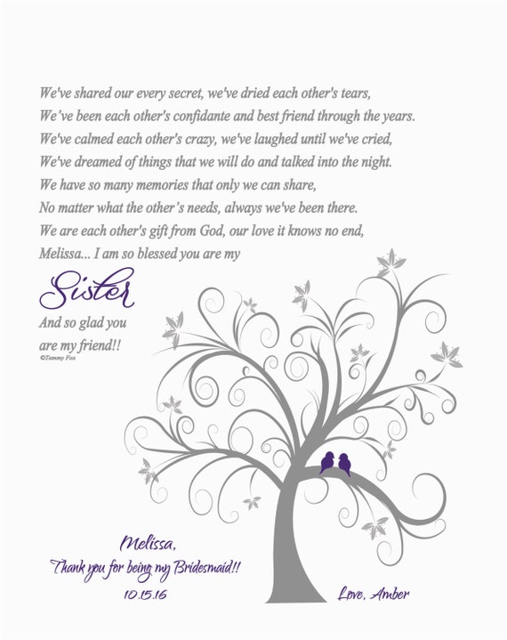 Sister Bridesmaid Thank You Print Sisters Poem Sister Wedding Etsy