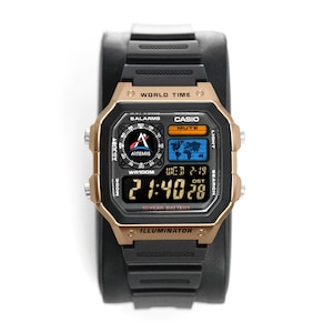 Custom “ARTEMIS” Moon Watch, Modified Watch Based on Casio ae1200, NASA, Digital Modified Watch, Gift for Him, New in Box, by Nocturnal Time Gold + Black Band