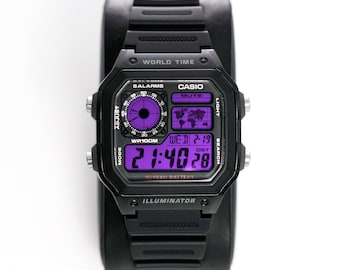 Reloj personalizado "NEBULA" modificado, basado en el Casio Royale ae1200, nuevo en caja, reloj digital modificado, regalo para él, de Nocturnal Time