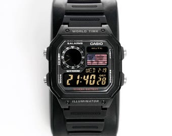 Custom “PATRIOT” Modified Watch Based on Casio Ae1200, New in Box