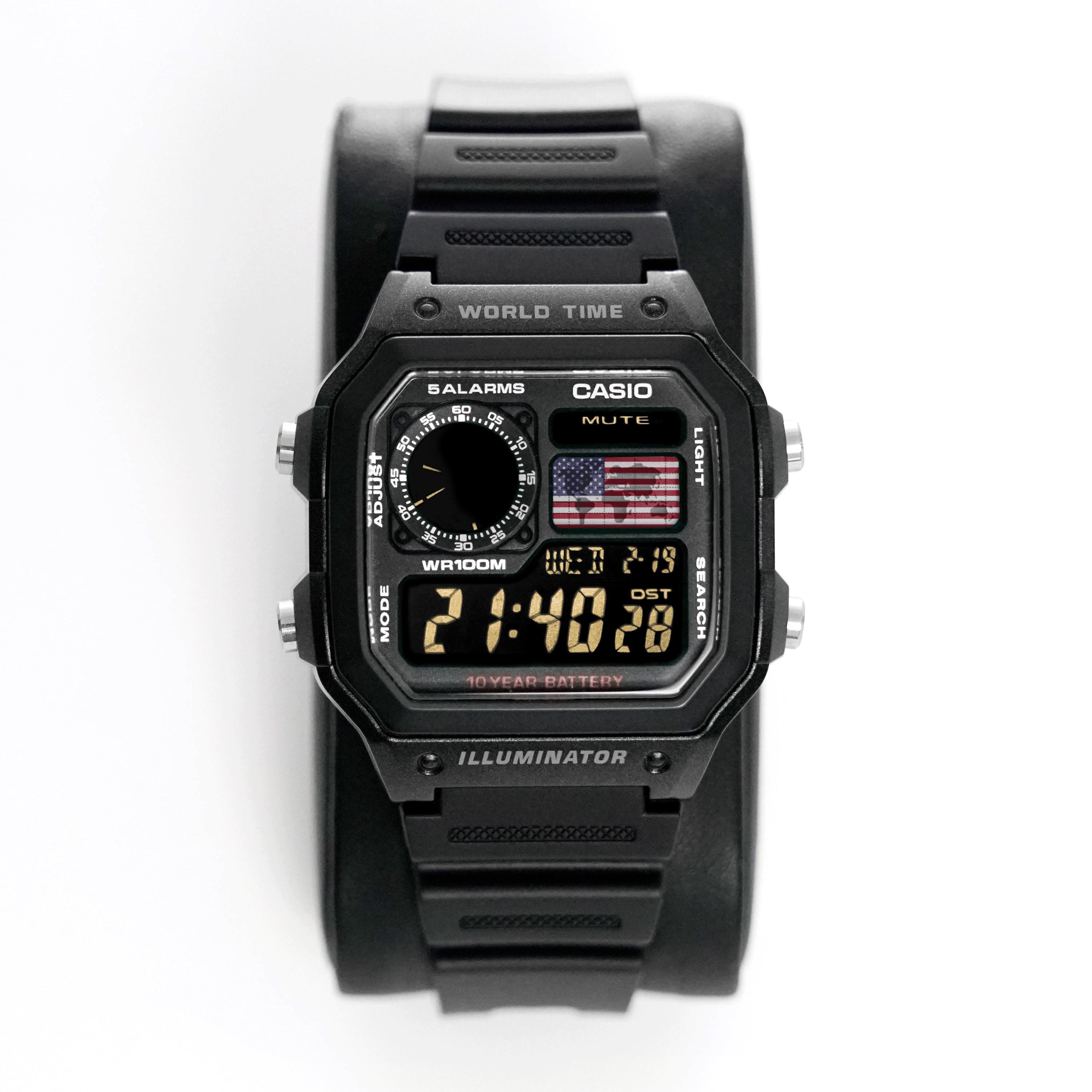 Custom “PATRIOT” Modified Watch Based on Casio Ae1200, New in Box
