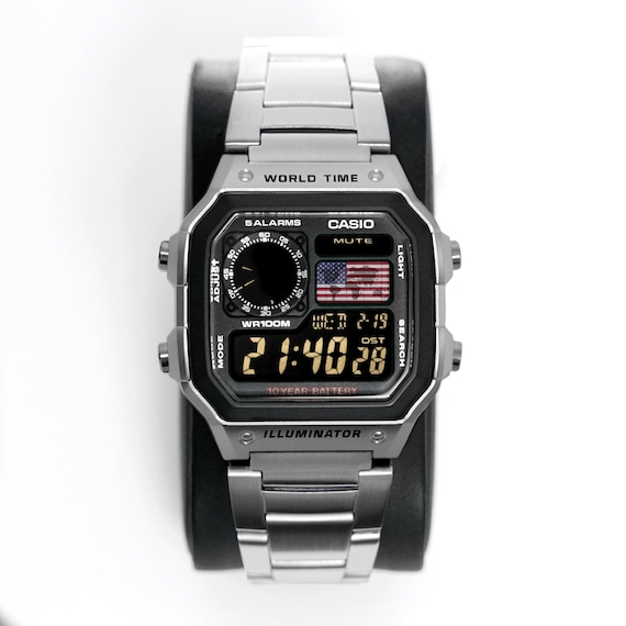 Custom “PATRIOT” Modified Watch Based on Casio Ae1200, New in Box