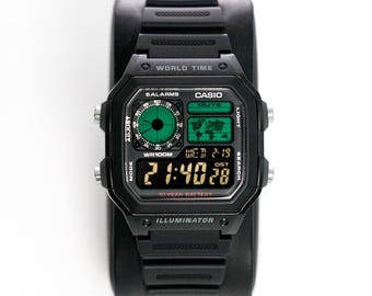 Aangepast Casio Royale-horloge 'TRACKER', ae1200, nieuw in doos, digitaal gemodificeerd horloge, cadeau voor hem, nachttijd