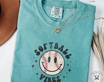 Softball Vibes Comfort Colors® T-shirt, Softball Lover Gift, Softball Season T-Shirt, Softball Mama T-Shirt, Softball Mom Gift, Game Day Tee
