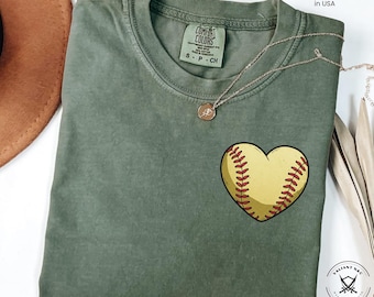 Heart Softball Comfort Colors® T-Shirt, Softball Lover Gift, Softball Season T-Shirt, Softball Mama T-Shirt, Softball Mom Gift, Game Day Tee