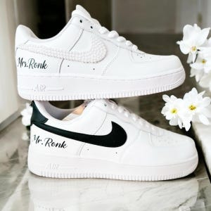 Bride And Groom Pearl Crystal Shoes, Bejeweled couple pairs sneakers, Personalized Wedding Airforce, Customized Wedding Couple Sneakers AF
