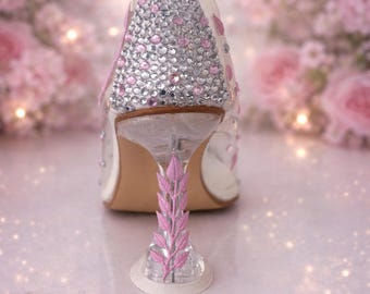 Zapatos de novia con cristales Swarovski: tacones transparentes de Cenicienta, zapatos de novia de lujo hechos a mano, zapatos de novia con diseño de princesa.