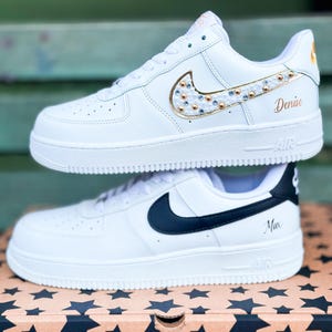 Bride And Groom Pearl Crystal Shoes, Bejeweled couple pairs sneakers, Personalized Wedding Airforce, Customized Wedding Couple Sneakers AF