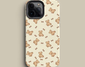 Vintage Bear Phone Case – Cozy Teddy and Bow Pattern for iPhone, Galaxy & Pixel