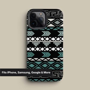 Southwest Arrow Diamond Phone Case for iPhone 16 15 14 Pro Max, S25 S24, Pixel 8 Black White Sage Geo Stripes