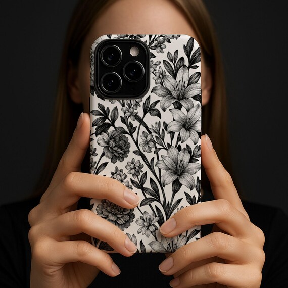 Flower Phone Case Black Outline NIFFPD IPhone 13 With Screen