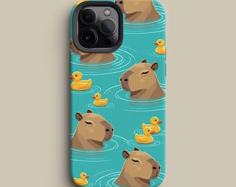 Capybara Phone Case, Duck Pond Tough Cover for iPhone 17 16 15 14 13 12 11 Pro Max, Galaxy S26 S25 S24 S23 S22 Ultra, Pixel 7 8 9 Pro