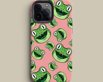Frog Phone Case – Kawaii Frog Print on Pink for iPhone, Galaxy & Pixel