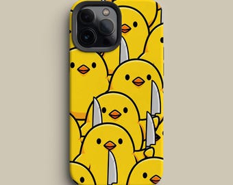 Telefoonhoesje kip – kawaii cartoon kuikenpatroon op geel voor iPhone, Galaxy en Pixel