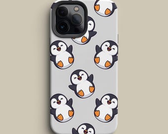 Penguin Phone Case – Kawaii Baby Penguin Pattern on Soft Grey for iPhone, Galaxy & Pixel