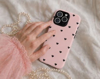 Hearts Phone Case – Pink and Black Heart Pattern for iPhone, Galaxy & Pixel