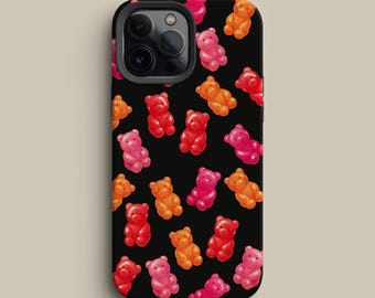Kawaii Gummy Bear Candy Pattern Phone Case for iPhone 17 16 15 14 13 12 11 Pro Max, Galaxy S26 S25 S24 S23 S22 Ultra, Pixel 7 8 9 Pro