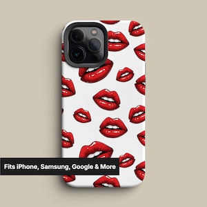 Glossy Red Lips Phone Case for iPhone 16 15 14 Pro Max, S25 S24, Pixel 8 Bold Lip Print Chic Cover
