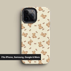 Funda de teléfono con ositos de peluche y lazos para iPhone, Samsung y Google Pixel