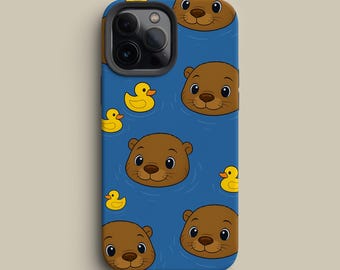 Otter Phone Case – kawaii Blue Animal Pattern for iPhone, Galaxy & Pixel