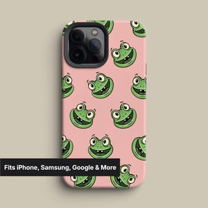 Cute Frog-telefoonhoesje roze groen voor iPhone 16 15 14 Pro Max, S25 S24, Pixel 8 Happy Cartoon Frog cover uniek cadeau