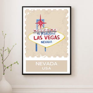 Impresión de viaje con el letrero de Las Vegas, estilo Nevada, impresión digital, decoración del hogar, descarga digital, decoración de sala de estar, vintage, acuarela