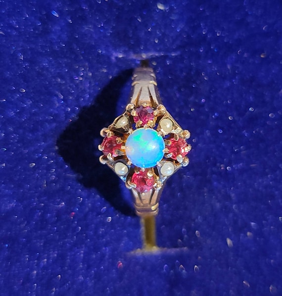 Victorian 10k Opal Pearl and Garnet Ring