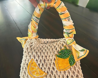 Custom / Handmade LEMON Mini Small Crochet Bag Tote Beach Summer Italy Vacation Cherry also available
