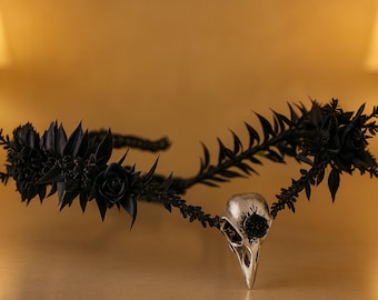 Raven Skull Crown | Gothic Tiara | Costume Cosplay Fairy Flower Leaf |  Viking Skull Crown | Fantasy Festival Costume Accessory