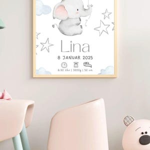Carta natal personalizada - cuadro de pared digital para la habitación de los niños - regalo de nacimiento o bautizo
