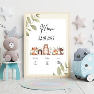 Carta natal personalizada - cuadro de pared digital para la habitación de los niños - regalo de nacimiento o bautizo