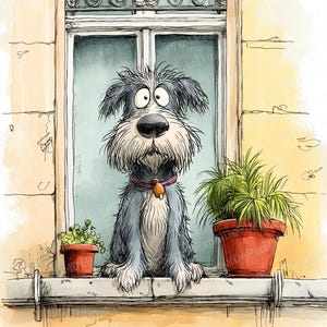 Balcony Peeking dog, Clipart Quirky dogs, peeking animal ,Scrapbook, Card Making, Digital Download Kit, Cartoon Funny Puppy, Junk Journal