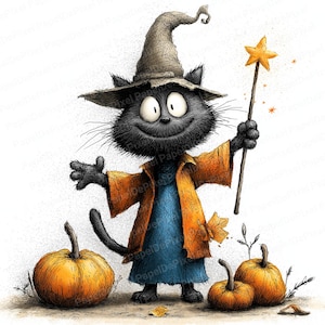 Catful halloween: Quirky Black Cats & Pumpkins ,Halloween Cat Clip Art, Digital download , Commercial use(14 JPEGs)