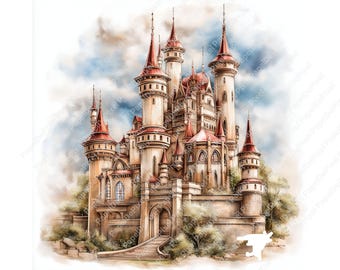 Watercolor Castle Clipart Bundle | 16 Medieval Fairytale Castles | Fantasy Castle Art | Digital Download | Scrapbook, Crafts, Prints