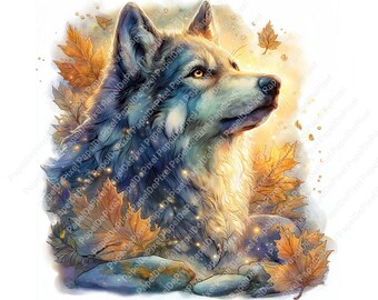 Magical Wolf Clipart Bundle | 21 Watercolor Wolves | Fantasy Woodland Animals | Mystical Moon Forest PNG JPEG | Sublimation Art ,Paper craft