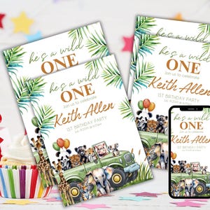 Wild One Birthday Invitation Bundle, Wild One Birthday Decor, Safari Birthday Invitation, Wild One 1st Birthday Bundle, Jungle 1st Birthday