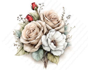 Elegant flowers bouquet Clipart bundle, Roses clipart, Wedding Clipart, Decorative flowers, Paper Craft, Digital Wedding Invitation Clipart