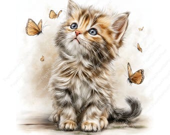 Clipart di un gattino carino, 20 clipart JPEG di un gatto neonato, gatto acquerello, gatti della scuola materna, gatto di compleanno, sublimazione, carta artigianale, download digitale